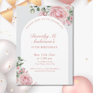 Elegant Blush Pink Roses 95th Birthday Party Invitation