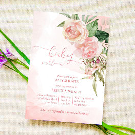 Elegant blush pink roses baby in bloom baby shower invitation