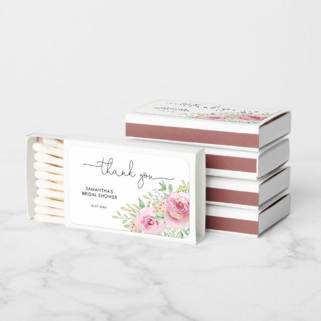 Elegant Blush Pink Roses Bridal Shower Favor  Matchboxes (Stacked)