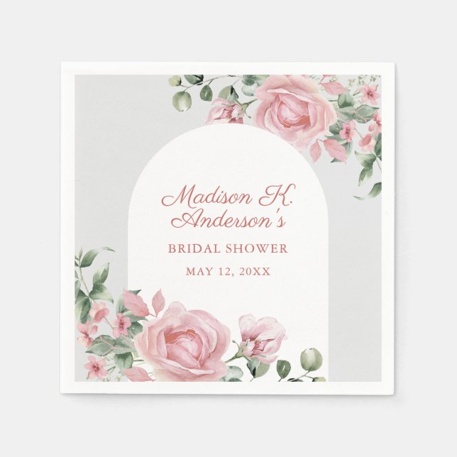 Elegant Blush Pink Roses Bridal Shower Napkins (Front)