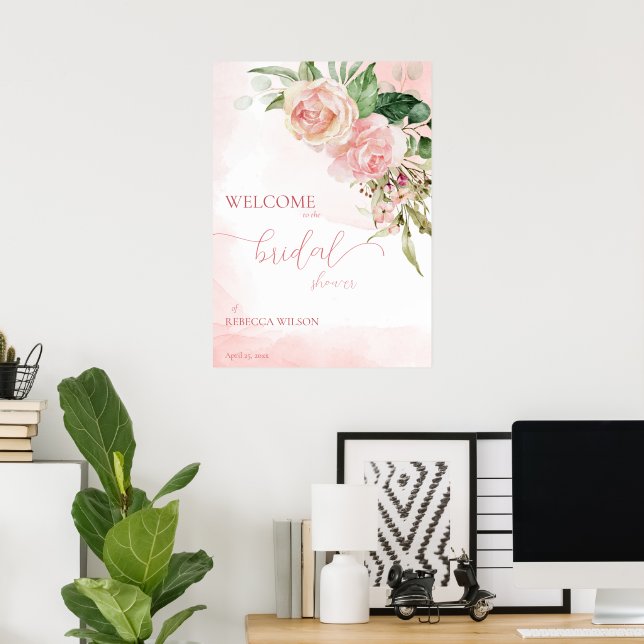 Elegant blush pink roses bridal shower welcome sig poster (Home Office)