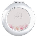 Elegant Blush Pink Roses Custom Name Monogram  Compact Mirror at Zazzle