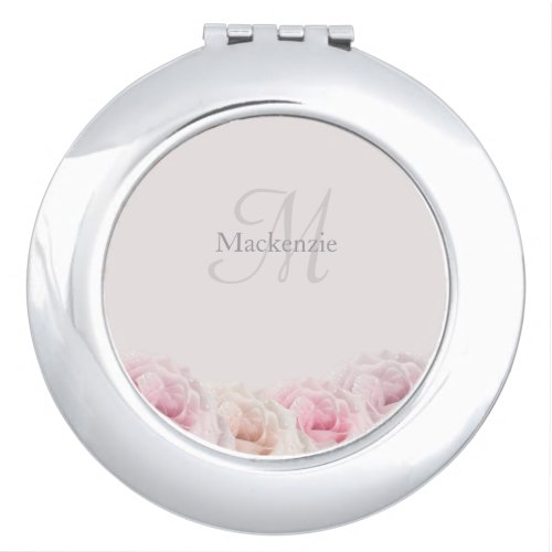 Elegant Blush Pink Roses Custom Name Monogram  Compact Mirror