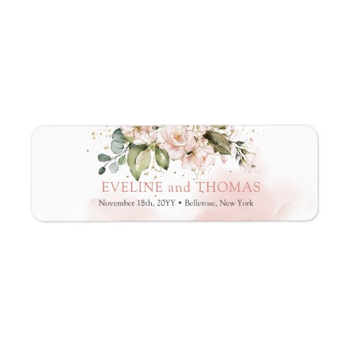 Elegant blush pink roses eucalyptus gold sparkles label