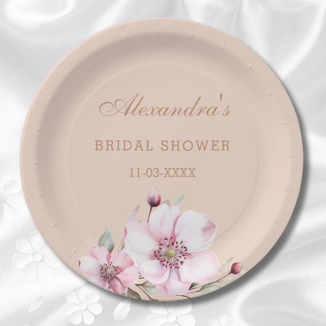 Elegant Blush Pink Roses Floral Bridal Shower  Paper Plates (Creator Uploaded)