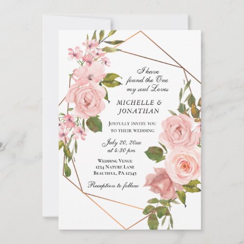 Elegant Blush Pink Roses Floral Christian Wedding Invitation