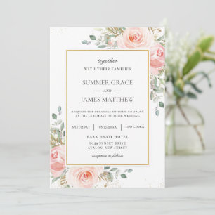 Elegant Blush Pink Roses Floral Gold Wedding Invi Invitation