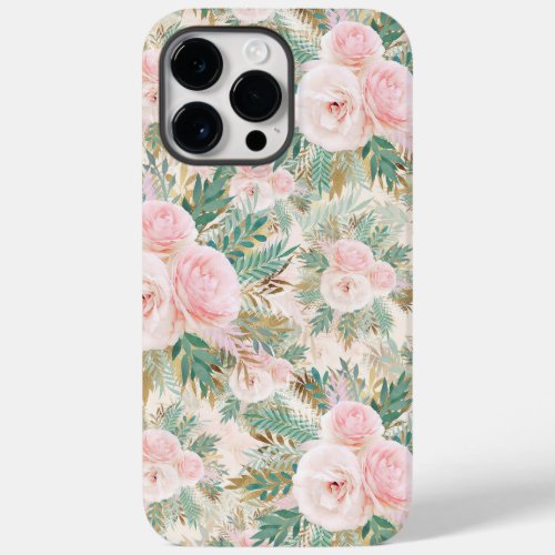Elegant Blush Pink Roses Floral Mint Golden Leaves Case_Mate iPhone 14 Pro Max Case