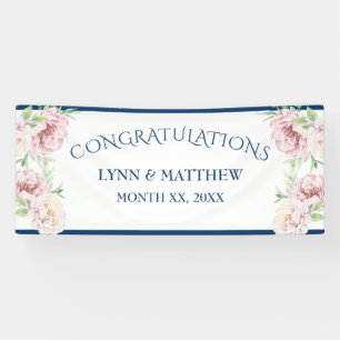 Elegant Blush Pink Roses Floral Wedding Reception Banner
