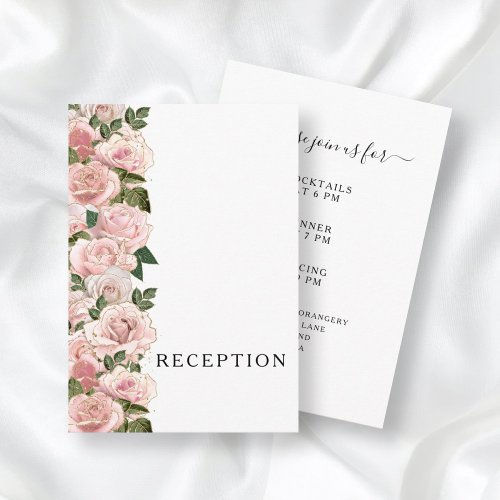 Elegant Blush Pink Roses Floral Wedding Reception Enclosure Card