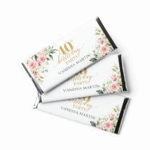 Elegant blush pink roses green gold 40th birthday hershey bar favors