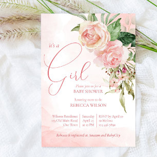 Elegant blush pink roses it's a girl baby shower invitation