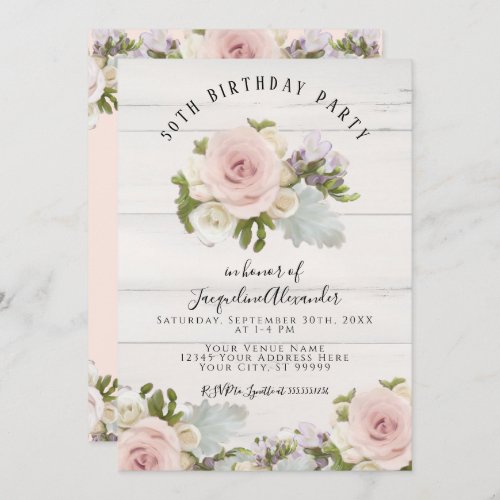 Elegant Blush Pink Roses n Greenery Birthday Party Invitation