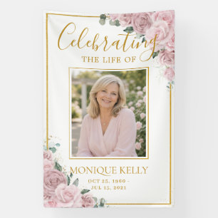 Elegant Blush Pink Roses Picture Funeral Memorial Banner