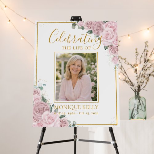 Elegant Blush Pink Roses Picture Funeral Memorial  Foam Board