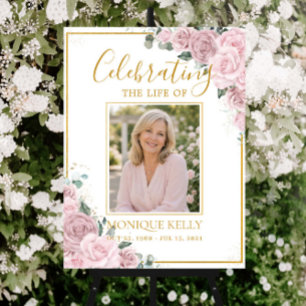 Elegant Blush Pink Roses Picture Funeral Memorial  Foam Board