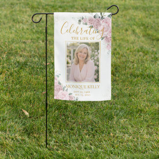 Elegant Blush Pink Roses Picture Funeral Memorial Garden Flag