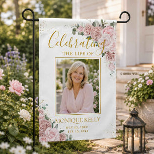 Elegant Blush Pink Roses Picture Funeral Memorial Garden Flag