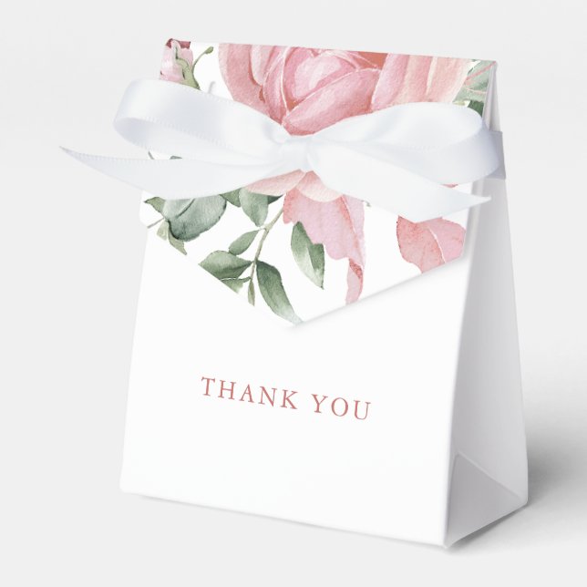 Elegant Blush Pink Roses Thank You Favor Boxes (Front Side)