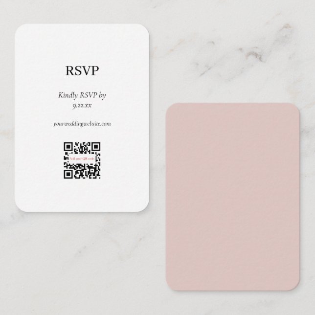 Elegant Blush Pink RSVP QR Code Option Enclosure Card (Front/Back)
