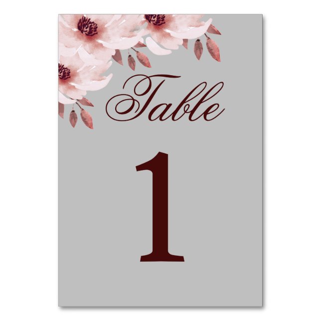 Elegant Blush Pink Rust Watercolor Floral Table Number (Front)