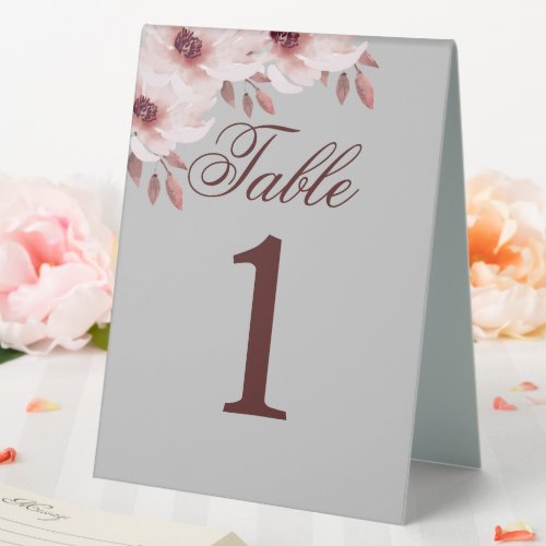 Elegant Blush Pink Rust Watercolor Floral Table Tent Sign