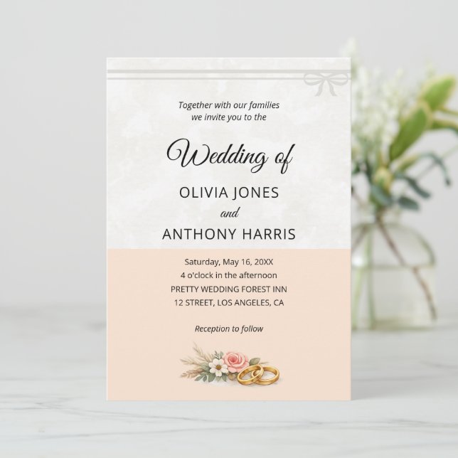 Elegant Blush Pink Rustic Floral Romantic Wedding  Invitation (Standing Front)