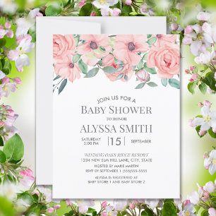 Elegant Blush Pink Sage Green Floral Baby Shower Invitation