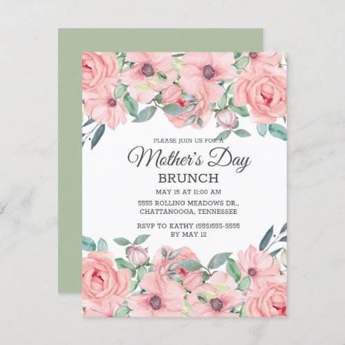 Elegant Blush Pink Sage Green Floral Mothers Day Invitation