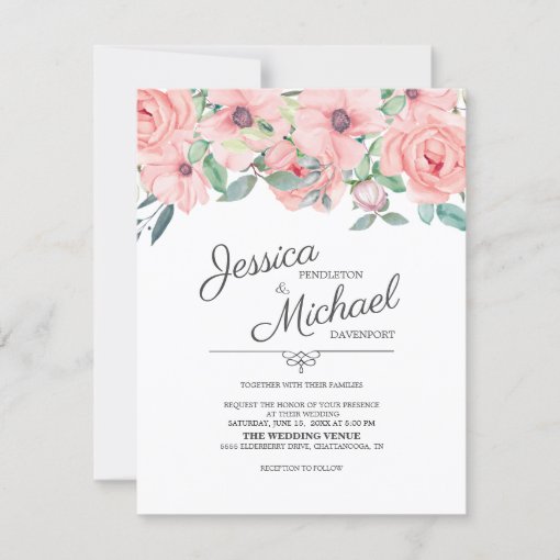 Elegant Blush Pink Sage Green Floral Wedding Invitation | Zazzle