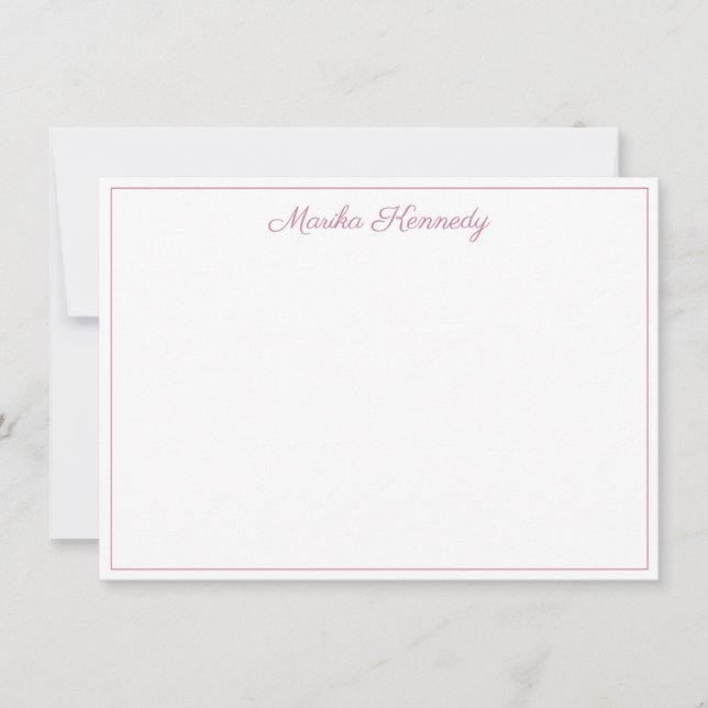 Elegant Blush Pink Script Border Note Card (Front)