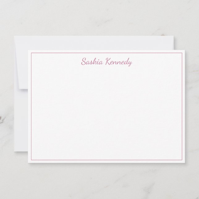 Elegant Blush Pink Script Border Personalized Note Card (Front)
