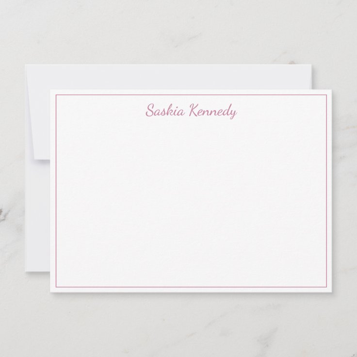 Elegant Blush Pink Script Border Personalized Note Card Zazzle