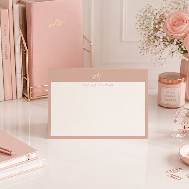 Elegant Blush Pink Script Monogram Note Card (Creator Uploaded)