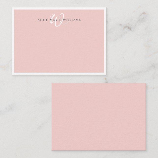 Elegant Blush Pink Script Monogram Note Card (Front/Back)