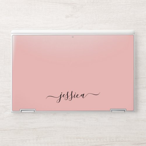 Elegant blush pink script name HP laptop skin