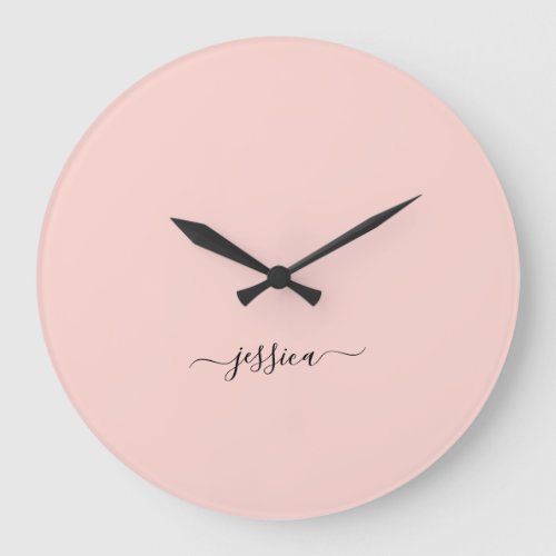 Elegant blush pink script name  large clock