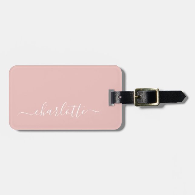 Elegant Blush Pink Script Name Personalized Luggage Tag (Front Horizontal)