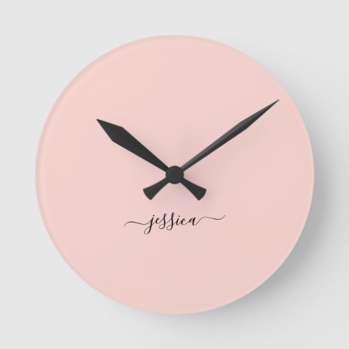 Elegant blush pink script name  round clock