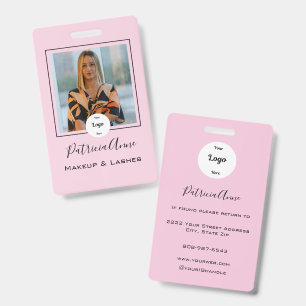 Elegant Blush Pink Script Photo Logo Makeup Badge