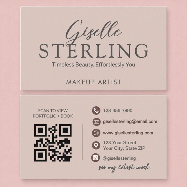 Elegant Blush Pink Script QR Code  Business Card (Creator Uploaded)