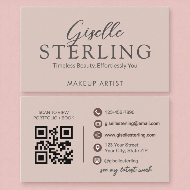 Elegant Blush Pink Script QR Code Business Card