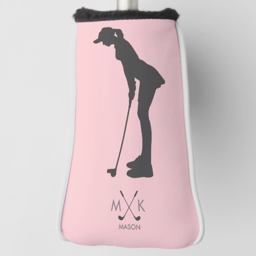 Elegant Blush Pink  Silhouette Of Female Golfer Golf Head Cover