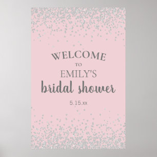 Elegant Blush Pink Silver Confetti Bridal Shower Poster