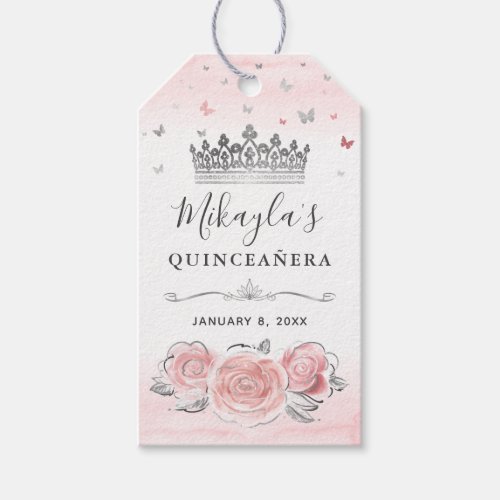 Elegant Blush Pink Silver Crown Thank You Favor Gift Tags