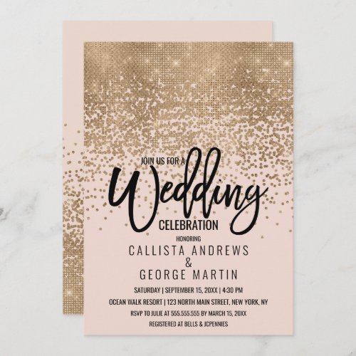 Elegant Blush Pink Silver Glitter Confetti Wedding Invitation