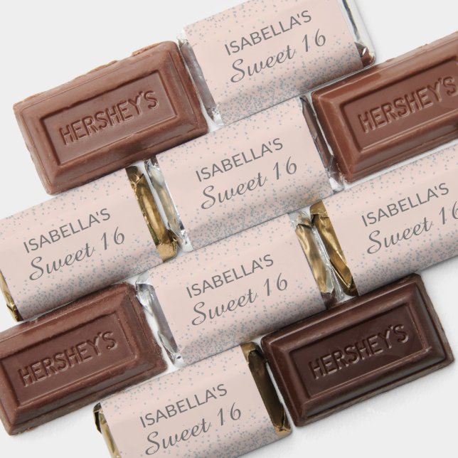 Elegant Blush Pink Silver Glitter Sweet 16 Hershey's Miniatures (Assorted)