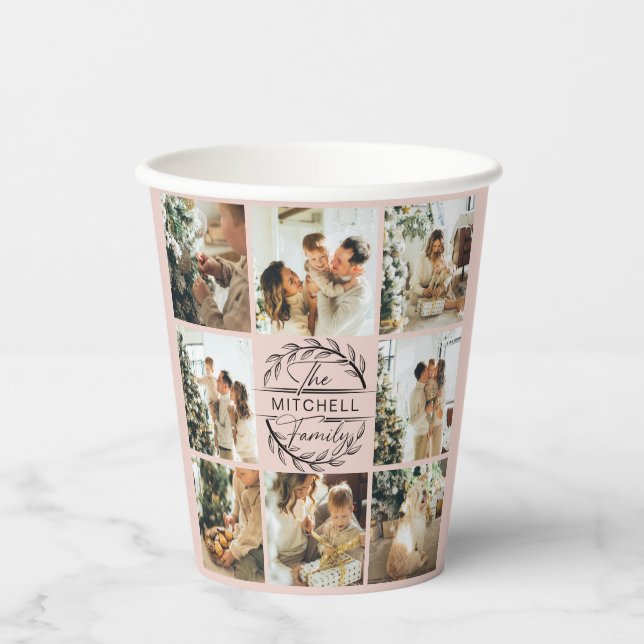 Elegant Blush Pink Simple Family Photo Collage Paper Cups (Front)
