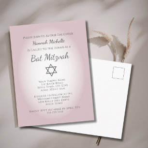 Elegant Blush Pink Simple Feminine Bat Mitzvah Invitation Postcard