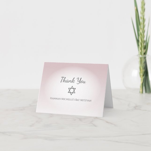 Elegant Blush Pink Simple Feminine Bat Mitzvah Thank You Card (Front)